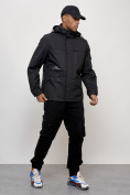 Оптом Куртка спортивная мужская весенняя с капюшоном черного цвета 88030Ch в Екатеринбурге, фото 10