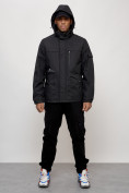 Оптом Куртка спортивная мужская весенняя с капюшоном черного цвета 88030Ch в Казани, фото 12