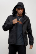 Оптом Куртка спортивная мужская весенняя с капюшоном черного цвета 88030Ch в Казани, фото 5