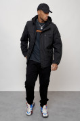 Оптом Куртка спортивная мужская весенняя с капюшоном черного цвета 88030Ch в Казани, фото 7