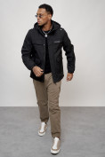 Оптом Куртка спортивная мужская весенняя с капюшоном черного цвета 88031Ch в Казани, фото 12