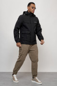 Оптом Куртка спортивная мужская весенняя с капюшоном черного цвета 88031Ch в Казани, фото 3