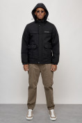 Оптом Куртка спортивная мужская весенняя с капюшоном черного цвета 88031Ch в Казани, фото 5