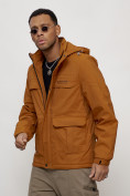 Оптом Куртка спортивная мужская весенняя с капюшоном горчичного цвета 88031G в Казани, фото 2