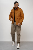 Оптом Куртка спортивная мужская весенняя с капюшоном горчичного цвета 88031G в Казани, фото 8