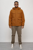 Оптом Куртка спортивная мужская весенняя с капюшоном горчичного цвета 88031G в Казани, фото 9
