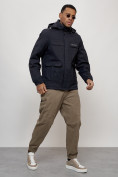 Оптом Куртка спортивная мужская весенняя с капюшоном темно-синего цвета 88031TS в Казани, фото 3