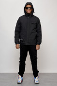 Оптом Куртка спортивная мужская весенняя с капюшоном черного цвета 88032Ch в Казани, фото 12