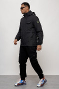 Оптом Куртка спортивная мужская весенняя с капюшоном черного цвета 88032Ch в Казани, фото 2