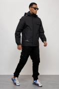 Оптом Куртка спортивная мужская весенняя с капюшоном черного цвета 88032Ch в Екатеринбурге, фото 3