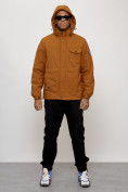 Оптом Куртка спортивная мужская весенняя с капюшоном горчичного цвета 88032G в Казани, фото 10