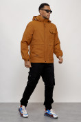 Оптом Куртка спортивная мужская весенняя с капюшоном горчичного цвета 88032G в Казани, фото 14