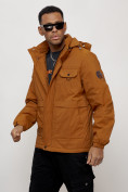 Оптом Куртка спортивная мужская весенняя с капюшоном горчичного цвета 88032G в Казани, фото 2