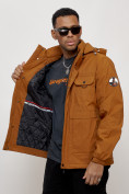 Оптом Куртка спортивная мужская весенняя с капюшоном горчичного цвета 88032G в Казани, фото 4