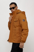 Оптом Куртка спортивная мужская весенняя с капюшоном горчичного цвета 88032G в Казани, фото 6