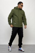 Оптом Куртка спортивная мужская весенняя с капюшоном цвета хаки 88032Kh в Казани, фото 10