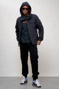Оптом Куртка спортивная мужская весенняя с капюшоном темно-синего цвета 88032TS в Казани, фото 5