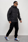 Оптом Куртка спортивная мужская весенняя с капюшоном черного цвета 88033Ch в Казани, фото 3