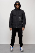 Оптом Куртка спортивная мужская весенняя с капюшоном черного цвета 88033Ch в Екатеринбурге, фото 5