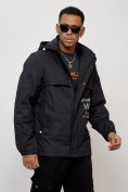 Оптом Куртка спортивная мужская весенняя с капюшоном черного цвета 88033Ch в Казани, фото 8