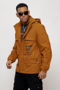 Оптом Куртка спортивная мужская весенняя с капюшоном горчичного цвета 88033G в Казани, фото 5