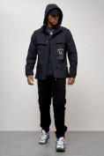 Оптом Куртка спортивная мужская весенняя с капюшоном темно-синего цвета 88033TS в Казани, фото 14