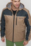 Оптом Куртка спортивная мужская с капюшоном бежевого цвета 8816B в Казани, фото 11
