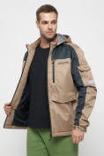 Оптом Куртка спортивная мужская с капюшоном бежевого цвета 8816B, фото 18