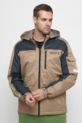 Оптом Куртка спортивная мужская с капюшоном бежевого цвета 8816B, фото 7
