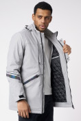 Оптом Куртка мужская удлиненная с капюшоном светло-серого цвета 88611SS, фото 15