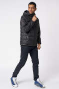 Оптом Куртки мужские стеганная с капюшоном черного цвета 88633Ch, фото 4