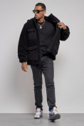 Оптом Плюшевая куртка мужская с капюшоном молодежная черного цвета 88636Ch в Новосибирске, фото 11