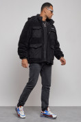 Оптом Плюшевая куртка мужская с капюшоном молодежная черного цвета 88636Ch в Челябинске, фото 3