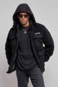 Оптом Плюшевая куртка мужская с капюшоном молодежная черного цвета 88636Ch в Самаре, фото 6