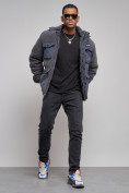 Оптом Плюшевая куртка мужская с капюшоном молодежная серого цвета 88636Sr, фото 13