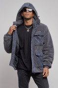 Оптом Плюшевая куртка мужская с капюшоном молодежная серого цвета 88636Sr, фото 6