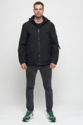 Оптом Куртка спортивная мужская на резинке большого размера черного цвета 88657Ch в Екатеринбурге