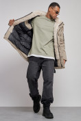 Оптом Парка мужская зимняя удлиненная с мехом бежевого цвета 88783B в Перми, фото 14