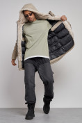 Оптом Парка мужская зимняя удлиненная с мехом бежевого цвета 88783B в Перми, фото 15