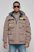 Оптом Куртка мужская зимняя с капюшоном молодежная коричневого цвета 88905K в Екатеринбурге