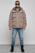 Оптом Куртка мужская зимняя с капюшоном молодежная коричневого цвета 88905K в Екатеринбурге, фото 12