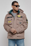 Оптом Куртка мужская зимняя с капюшоном молодежная коричневого цвета 88905K в Екатеринбурге, фото 17
