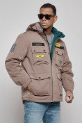 Оптом Куртка мужская зимняя с капюшоном молодежная коричневого цвета 88905K в Екатеринбурге, фото 2