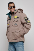 Оптом Куртка мужская зимняя с капюшоном молодежная коричневого цвета 88905K в Екатеринбурге, фото 3