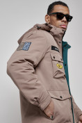 Оптом Куртка мужская зимняя с капюшоном молодежная коричневого цвета 88905K в Екатеринбурге, фото 5