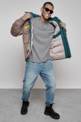 Оптом Куртка мужская зимняя с капюшоном молодежная коричневого цвета 88905K в Екатеринбурге, фото 8