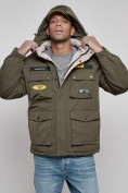 Оптом Куртка мужская зимняя с капюшоном молодежная цвета хаки 88905Kh в Екатеринбурге, фото 10