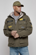 Оптом Куртка мужская зимняя с капюшоном молодежная цвета хаки 88905Kh в Екатеринбурге, фото 12