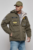 Оптом Куртка мужская зимняя с капюшоном молодежная цвета хаки 88905Kh в Екатеринбурге, фото 13