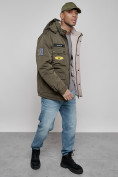 Оптом Куртка мужская зимняя с капюшоном молодежная цвета хаки 88905Kh в Екатеринбурге, фото 17